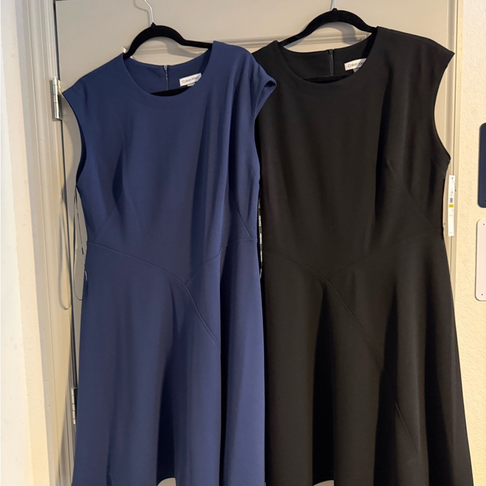 Calvin Klein Black and Blue Midi Dresses